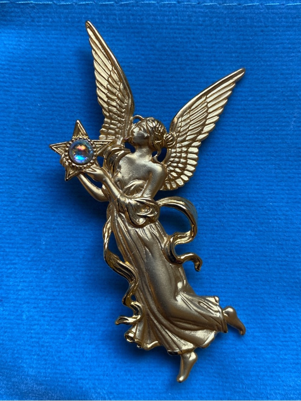 Gold Toned Angel Wing Star Brooch with Opalescent Accent